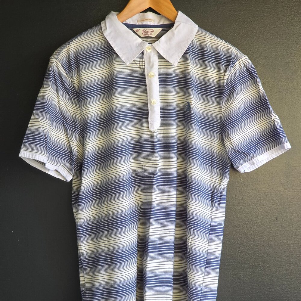 Original Penguin men's polo M SS striped blue white classic Fit Munsingwear